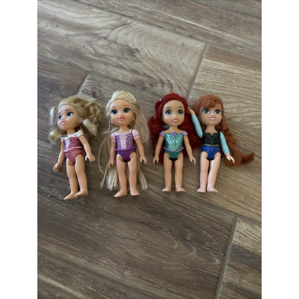 Disney Petite Doll Lot of 4 Ariel Rapunzel Aurora Anna